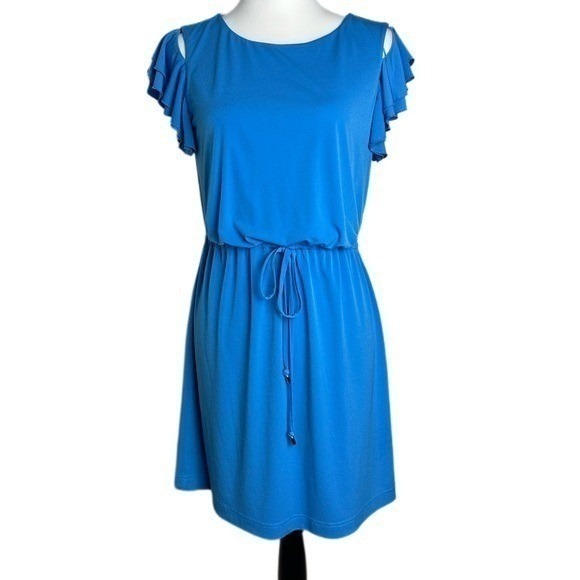 Jessica Simpson Dresses & Skirts - Jessica Simpson Cold Shoulder Ruffle Sleeve Blue Dress Womens‎ Small